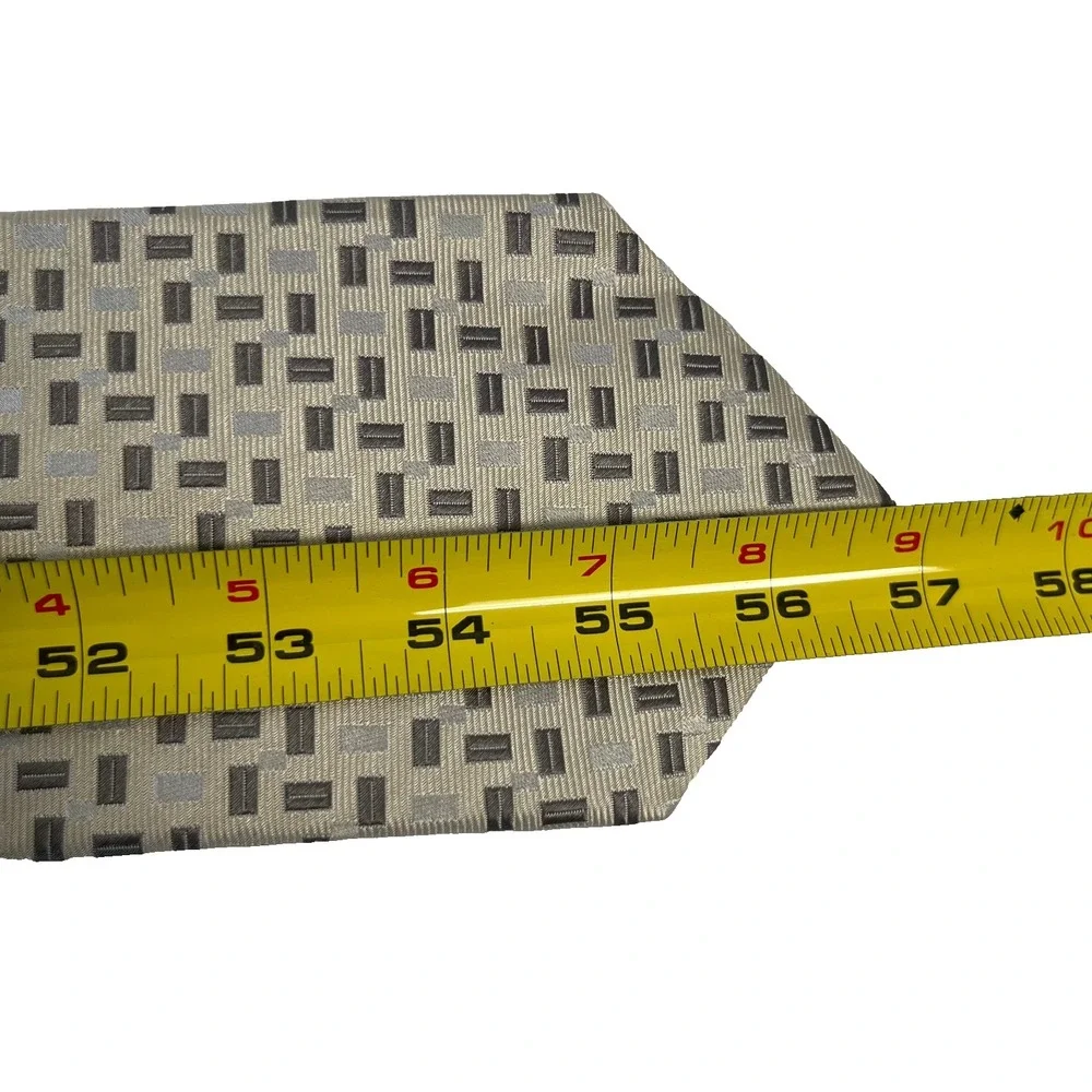 Bruno‎ Piattelli 100% Silk Tie Cream Beige Gray Geometric Made in USA